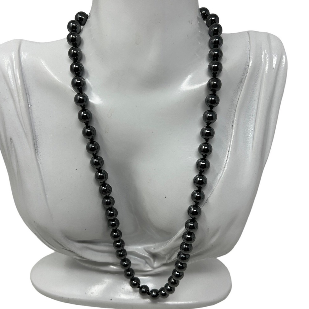 Hematite Beaded Necklace Barrel Clasp Closure 20 inches - Picture 1 of 7